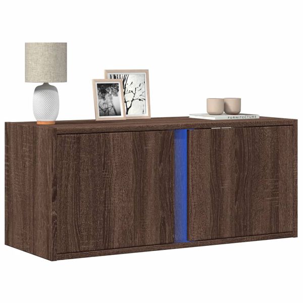 vidaXL TV Wall Cabinet with LED Lights Brown Oak 80x31x35 cm