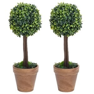 vidaXL Artificial Boxwood Plants 2 pcs with Pots Ball Shaped Green 33 cm