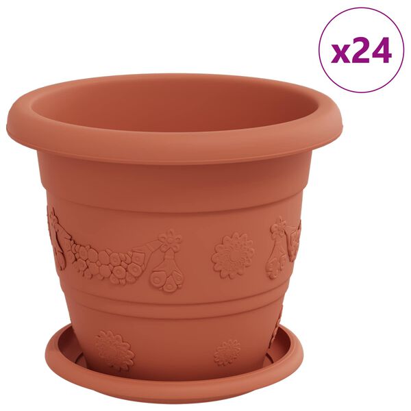 vidaXL Plant Pots 24 pcs Brick Red &Oslash; 22 x 18 cm Plastic