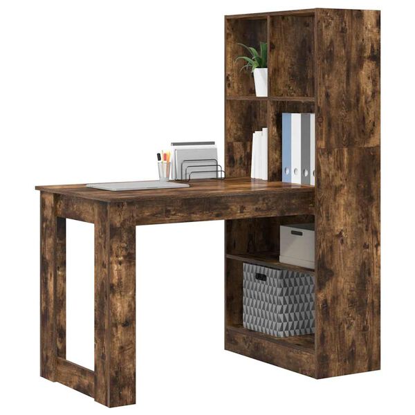 vidaXL Desk with Shelf Smoked Oak 122 x 67 x 145 cm Engineered Wood