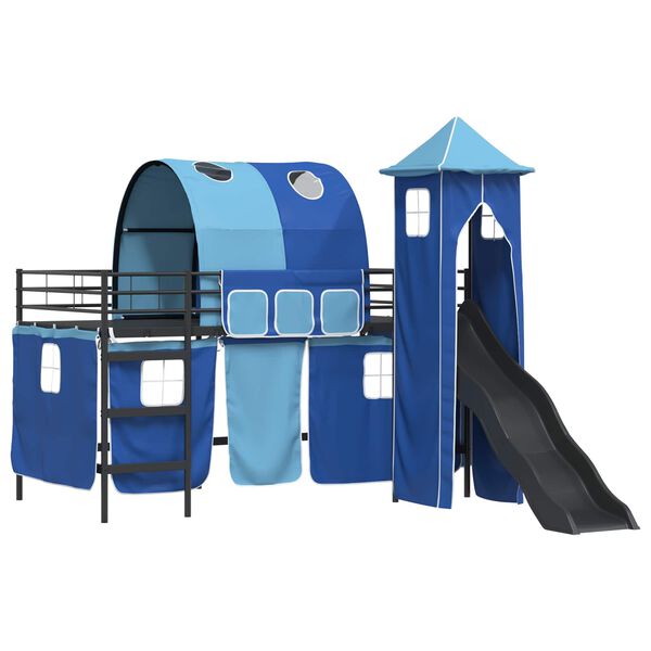 vidaXL Kids'Loft Bed Frame Black and Blue 100 x 200 cm Metal