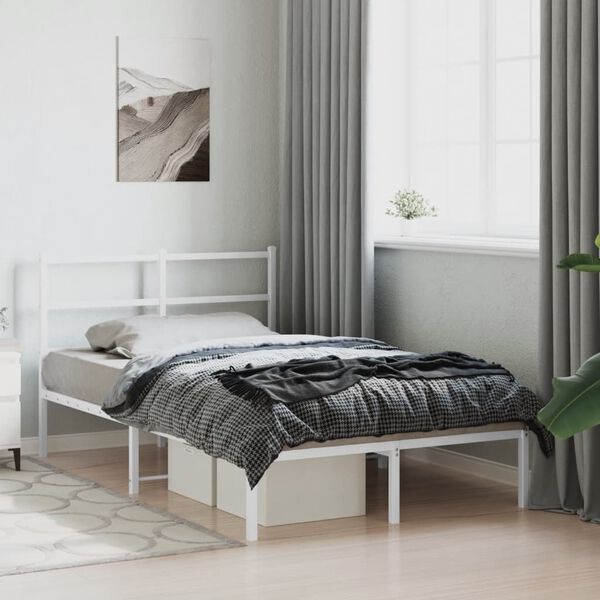 vidaXL Metal Bed Frame without Mattress with Headboard White 120x200cm