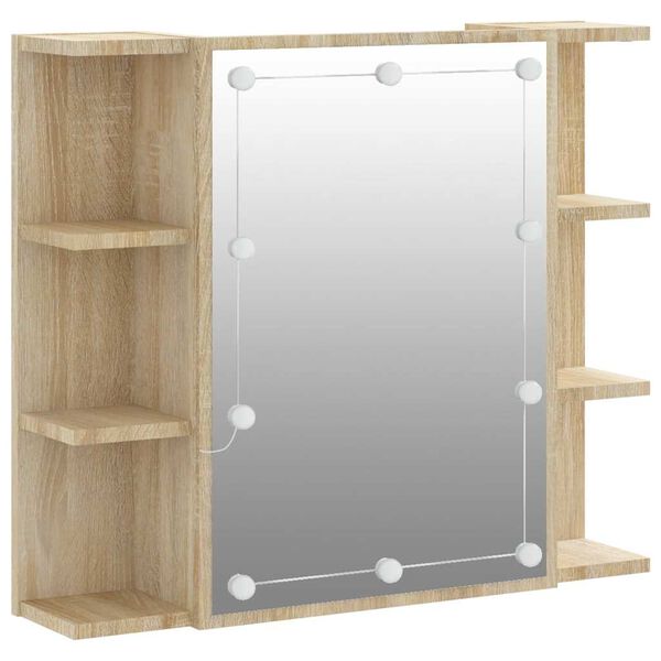 vidaXL Mirror Cabinet with LED Sonoma Oak 70x16.5x60 cm