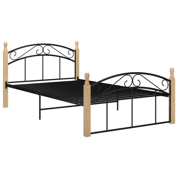 vidaXL Bed Frame without Mattress Black Metal&Solid Oak Wood 120x200 cm