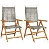 vidaXL Folding Chairs 2 pcs Grey Solid Wood Acacia and Poly Rattan