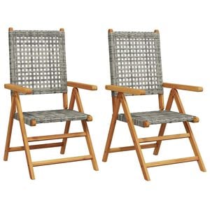 vidaXL Folding Chairs 2 pcs Grey Solid Wood Acacia and Poly Rattan