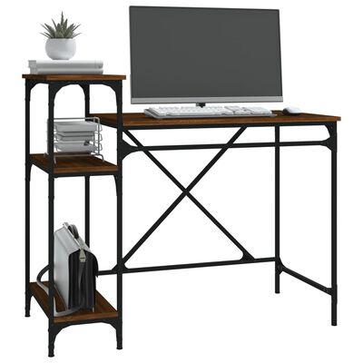 vidaXL Desk with Shelves Brown Oak 105x50x90 cm Engineered Wood&Iron