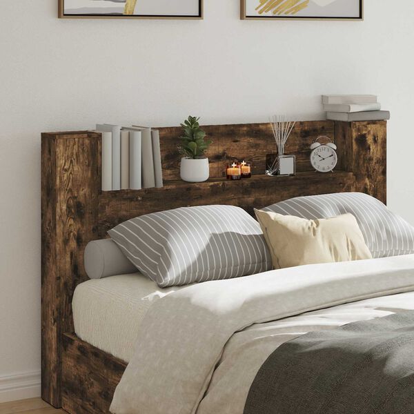 vidaXL Headboard Cabinet with LED Smoked Oak 160 x 16.5 x 103.5 cm