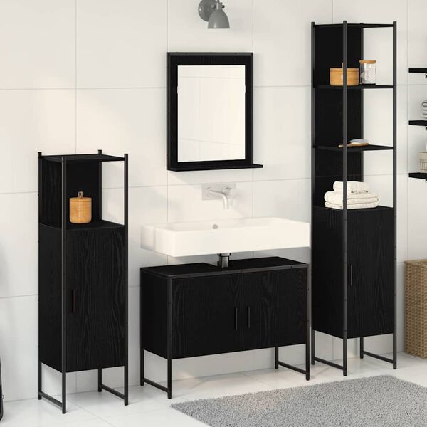 vidaXL Bathroom Furniture Set with Shelf 4 pcs Black Engineered wood