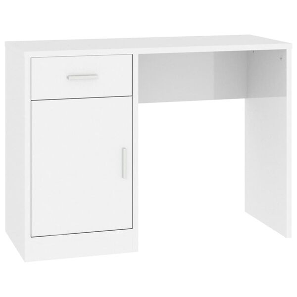 vidaXL Desk with Drawer&Cabinet High Gloss White 100x40x73 cm Engineered Wood