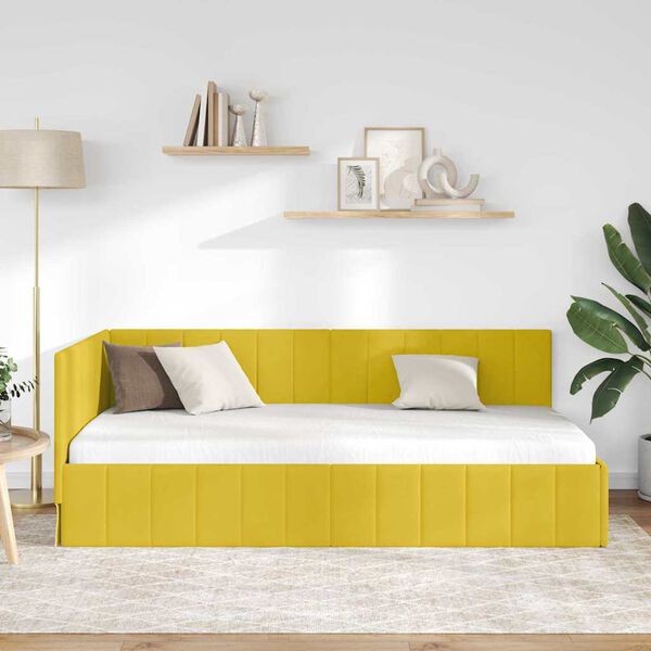 vidaXL Corner Bed Frame with Headboard Yellow 90 cm x 190 cm Velvet