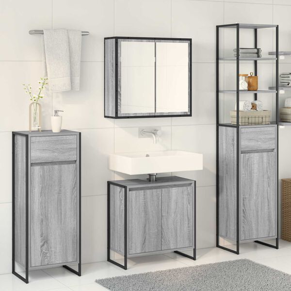 vidaXL Bathroom Furniture Set with Drawer Grey Sonoma Engineered Wood