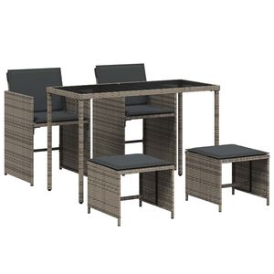 vidaXL 5 Piece Garden Dining Set with Cushions Grey Poly Rattan