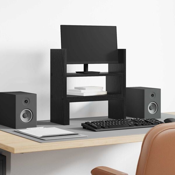 vidaXL Monitor Desk Stand Black Oak 40 x 17x 41 cm Engineered Wood