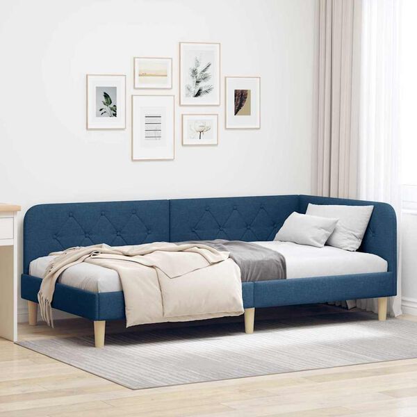 vidaXL Corner Bed Frame with Headboard Blue 90 x 200 cm Fabric