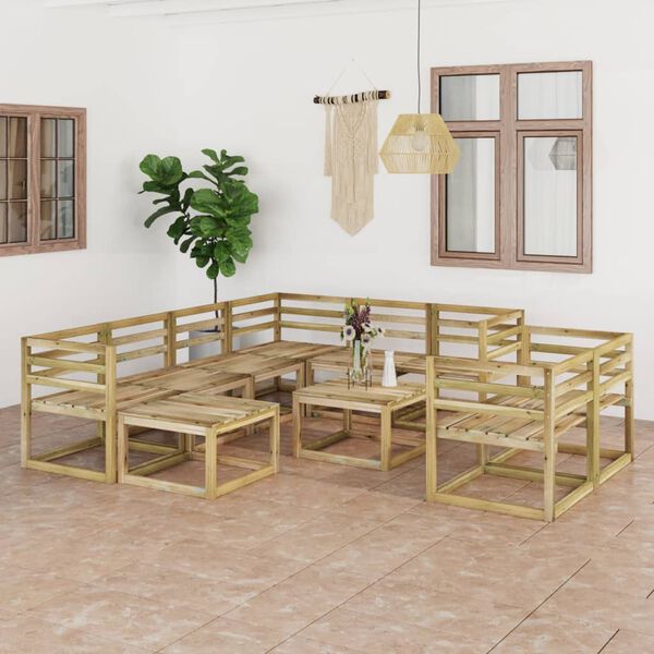 vidaXL 10 Piece Garden Lounge Set Green Impregnated Pinewood
