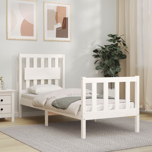 vidaXL Bed Frame without Mattress White Small Single Solid Wood Pine