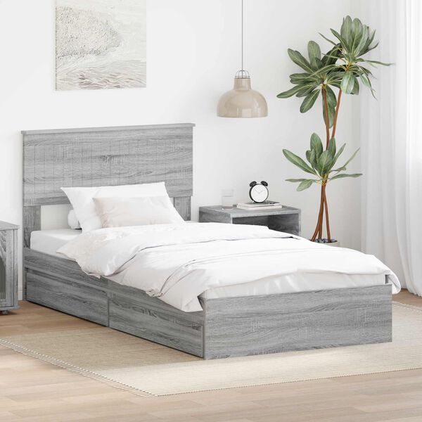 vidaXL Storage Bed Grey Sonoma 100 x 200 cm Engineered Wood