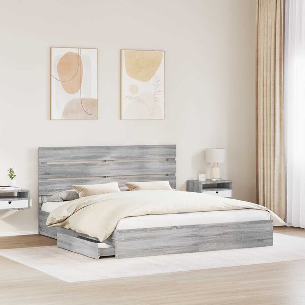 vidaXL Storage Bed Grey Sonoma 180 x 200 cm Engineered Wood