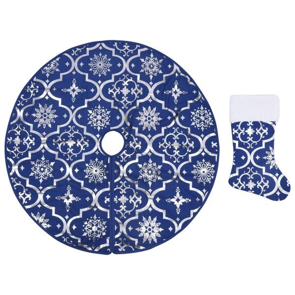 vidaXL Luxury Christmas Tree Skirt with Sock Blue 122 cm Fabric
