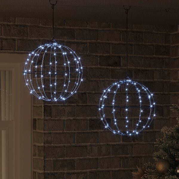 vidaXL Ball with 192 LEDs 2 pcs Cold white 31.5 x 31.5 x 32 cm Metal
