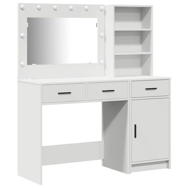 vidaXL Dressing Table with Mirror Lights 2 pcs White Engineered Wood