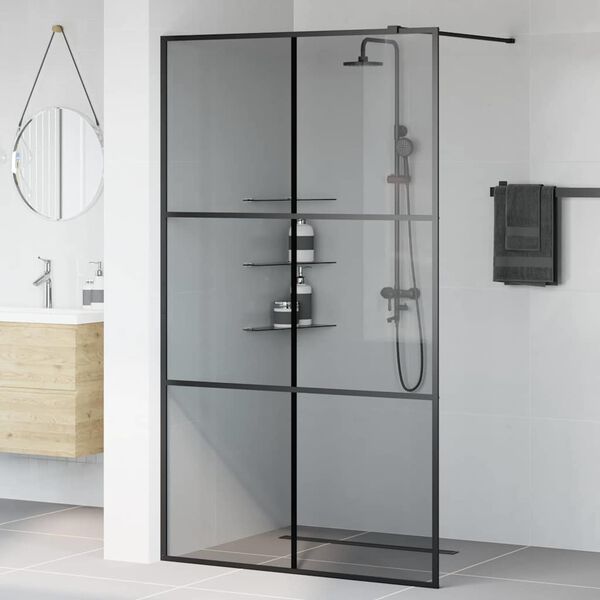 vidaXL Walk-in Shower Wall Black 115 x 195 cm Tempered Glass