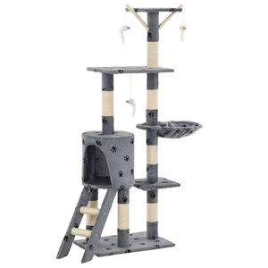 vidaXL Cat Tree with Sisal Scratching Posts 138 cm Grey Paw Prints