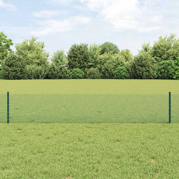 vidaXL Fence with Post Green 0.4 x 50 m Steel and PVC