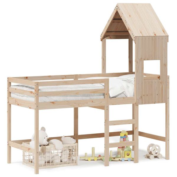 vidaXL Loft Bed with Ladder and Roof without Mattress 90x190 cm Single