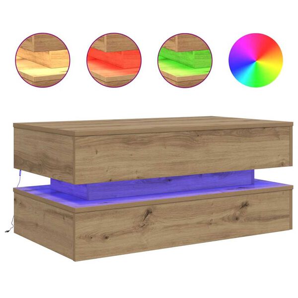 vidaXL Coffee Table with LED Lights Artisian Oak 90x50x40 cm