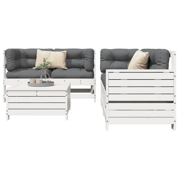 vidaXL 5 Piece Garden Sofa Set White Solid Wood Pine