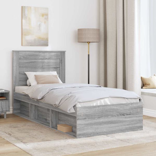 vidaXL Bed Frame with Drawer Grey Sonoma 75 x 190 cm Solid Pine Wood