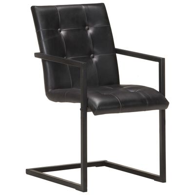 vidaXL Cantilever Dining Chairs 6 pcs Black Real Leather