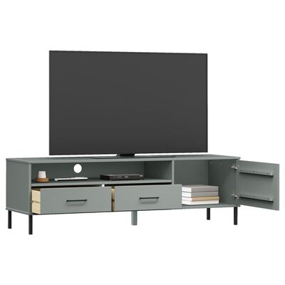 vidaXL TV Cabinet with Metal Legs Grey Solid Wood Pine OSLO