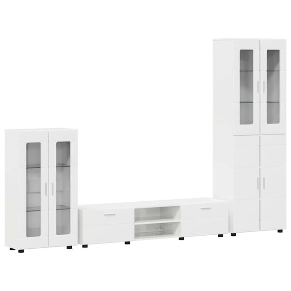 vidaXL TV Cabinet Set with Drawer High Gloss White Engineered Wood