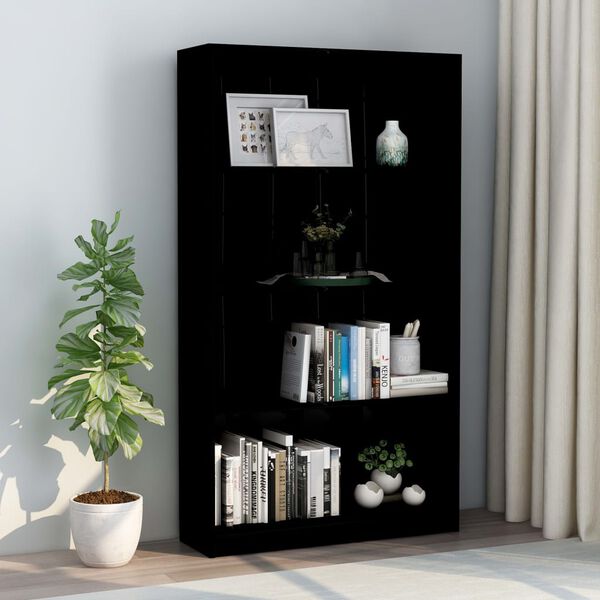 vidaXL 4-Tier Book Cabinet High Gloss Black 80x24x142 cm Engineered Wood