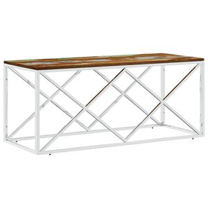 vidaXL Coffee Table Stainless Steel and Solid Wood Reclaimed
