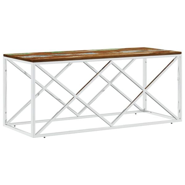 vidaXL Coffee Table Stainless Steel and Solid Wood Reclaimed