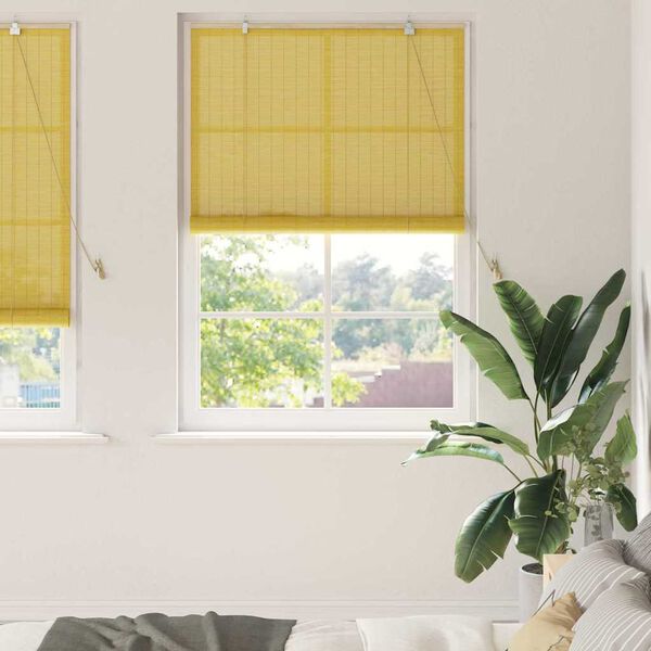 vidaXL Roller Blind with Curtains Manual Yellow 120 x 220 cm Bamboo