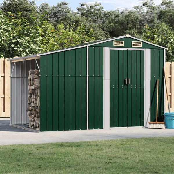 vidaXL Garden Shed Green 277x192.5x179 cm Galvanised Steel