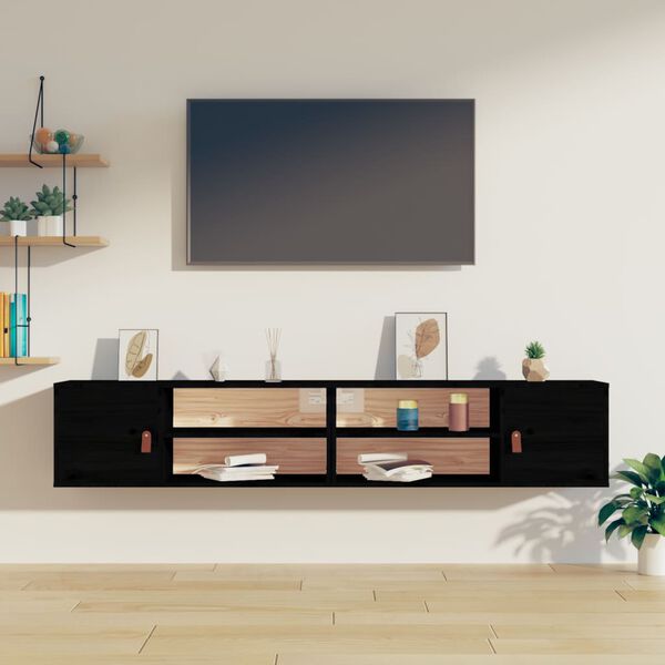 vidaXL Wall Cabinets 2 pcs Black 80x30x30 cm Solid Wood Pine