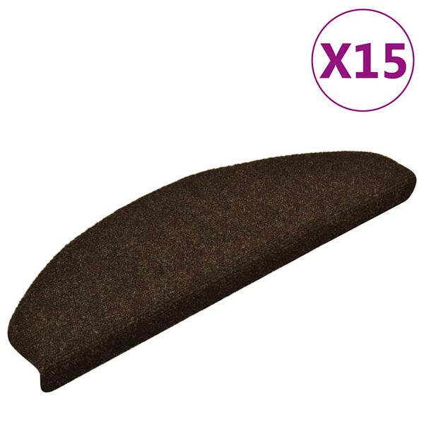 vidaXL Stair Mats Self-adhesive 15 pcs 65x21x4 cm Brown Half Round Large
