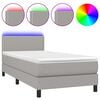 vidaXL Box Spring Bed with Mattress&LED Light Grey 90x200cm Fabric