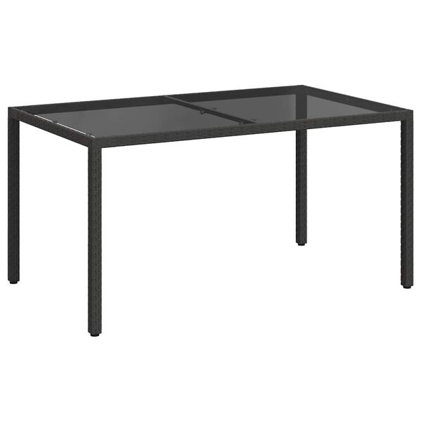 vidaXL Garden Table 150x90x75 cm Tempered Glass and Poly Rattan Black