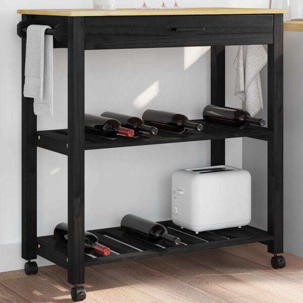 vidaXL Kitchen Trolley Plain Black 88.5 x 40 x 84 cm