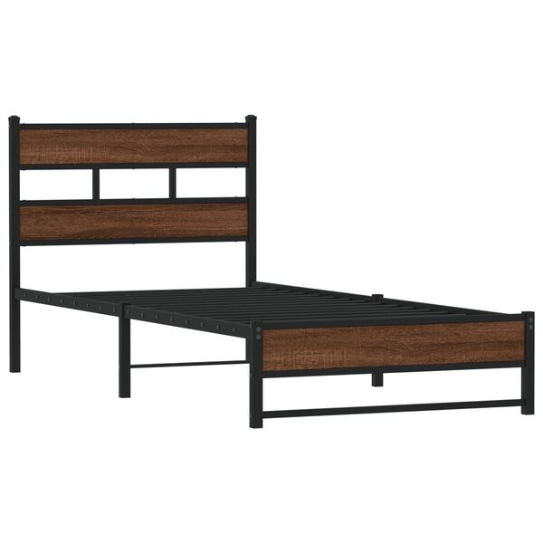vidaXL Metal Bed Frame without Mattress Brown Oak 75x190 cm Small Single