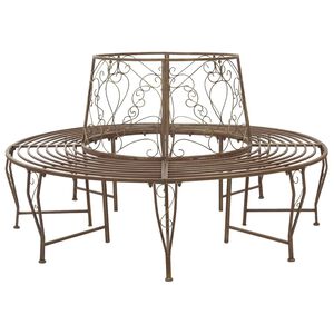 vidaXL Tree Bench 8-Seater &Oslash; 160 x 89 cm Steel Antique Brown Round
