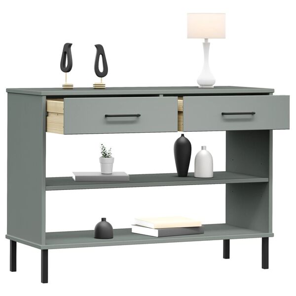 vidaXL Console Cabinet with Metal Legs Grey Solid Wood Pine OSLO