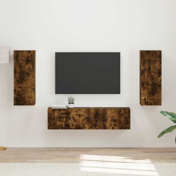 vidaXL TV Cabinet Set Wall-mounted 2 pcs Smoked Oak Engineered Wood